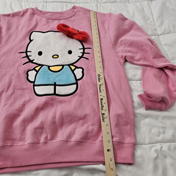Hello Kitty Sweater Womens Medium Pink Big Face Plush Bow Oversized Pullover NWT - Picture 7 of 8